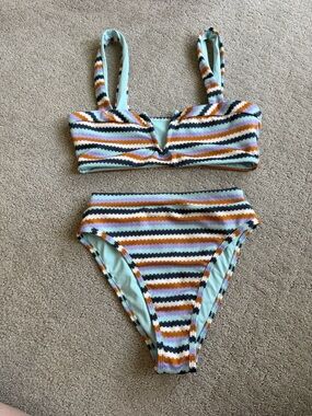 l*space Striped Two-Piece Bikini - Light Blue, Purple, Orange, Black & White